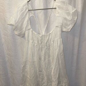 Free People White Ruched Sleeve dress